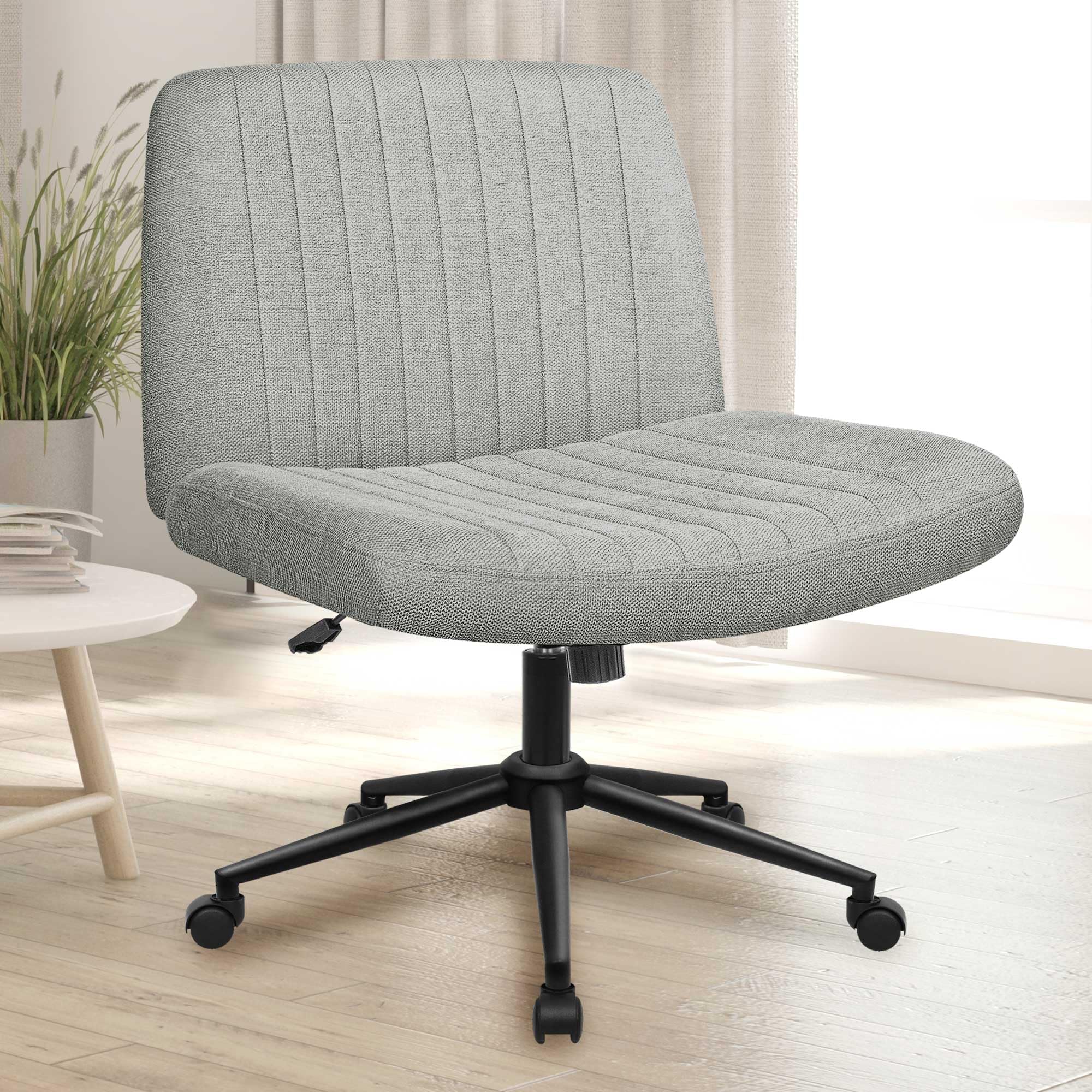 NEO CHAIR Criss Cross Chair with Wheels Armless Cross Legged Office Desk Wide Comfy Vanity Makeup Chair Adjustable Swivel Rollin