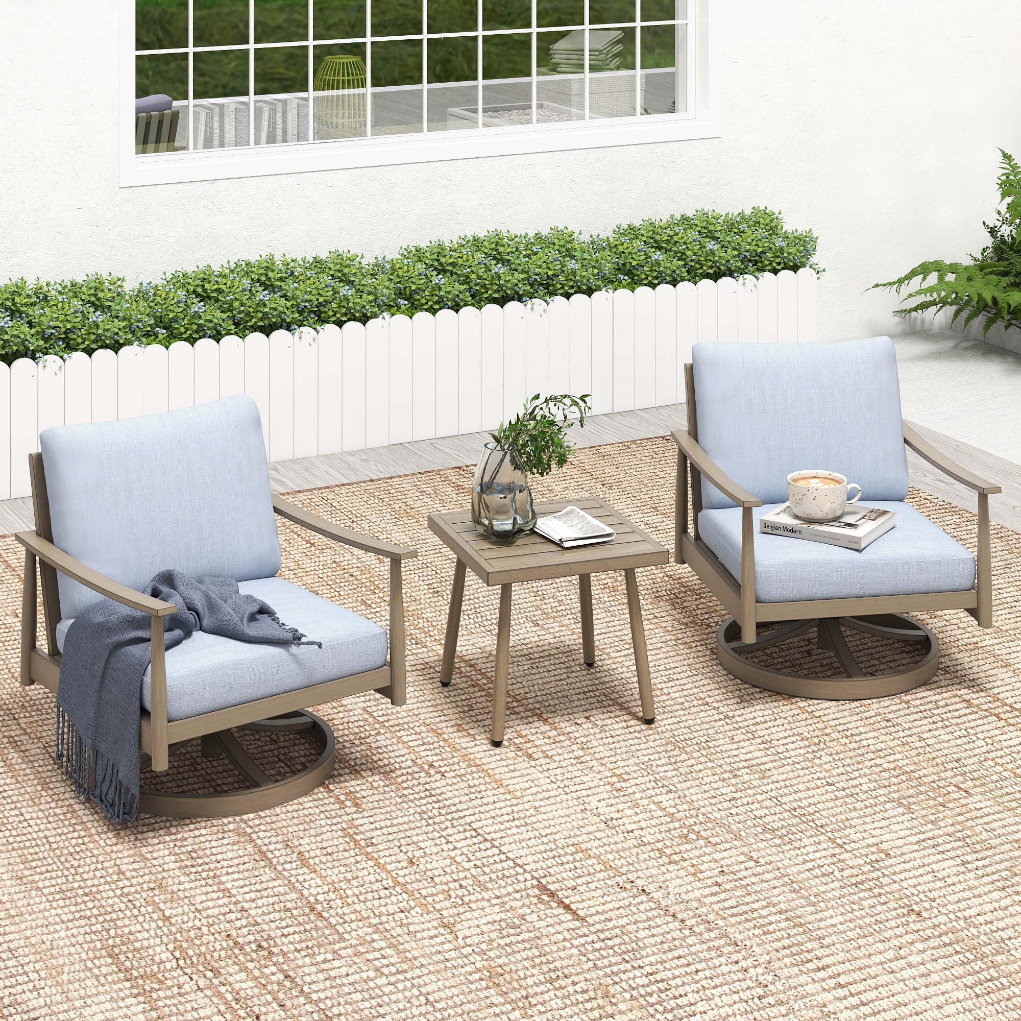 HAPPATIO Patio Bistro Set Outdoor - 3 Pieces Patio Aluminum Conversation Furniture Set, 2 Swivel Chairs with Backrest Rope Desig