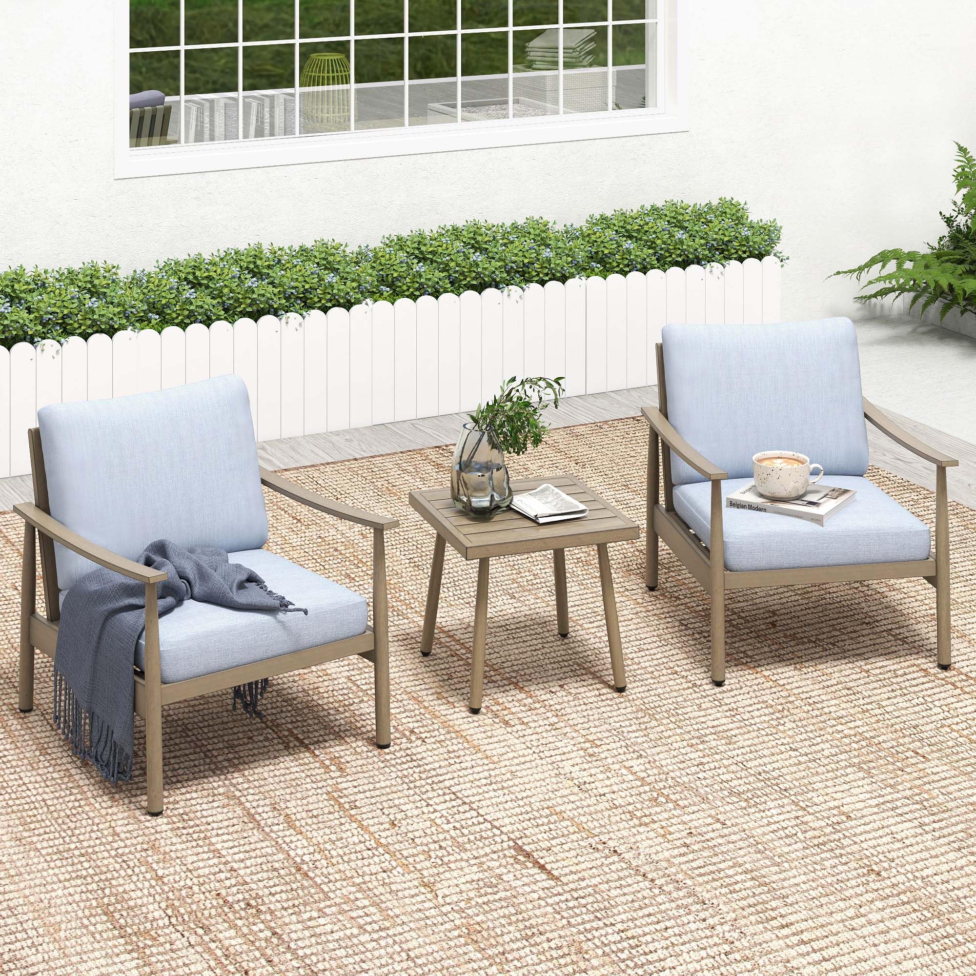 HAPPATIO Patio Bistro Set Outdoor - 3 Pieces Patio Aluminum Conversation Furniture Set, 2 Modern Chairs with Backrest Rope Desig