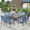 HERAS HOUSE 9 Pieces Patio Dining Sets, 8 x Blue Textilene Dining Chair, 60 Square Metal Dining Table with 1.57 Umbrella Hole, 
