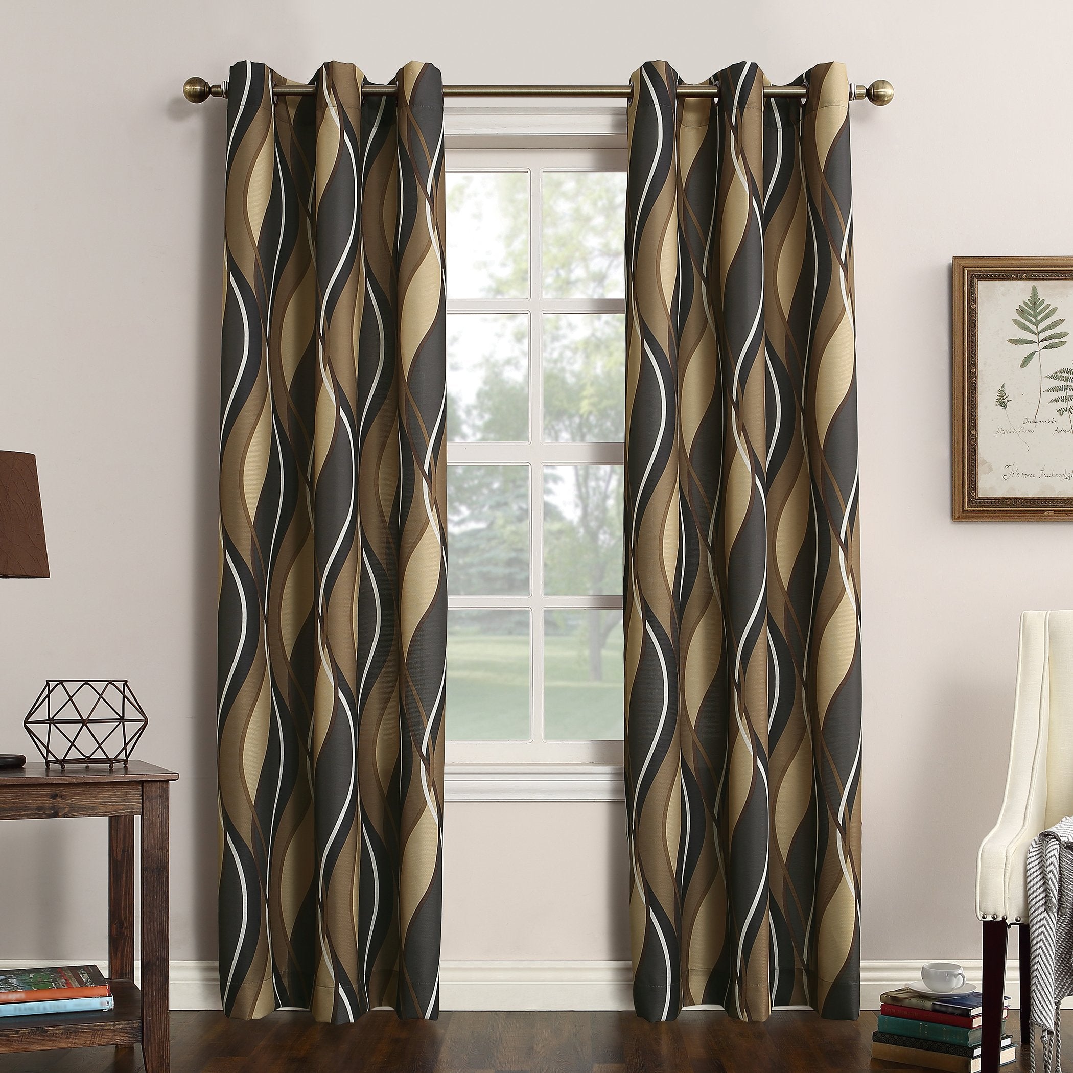 No. 918 Intersect 2-Pack Ogee Print Semi-Sheer Grommet Curtain Panel Pair