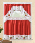 All American Collection Modern Contemporary 3pc Embroidered Home Kitchen Window Treatment Curtain Set (Swag Valance, Strawberrie
