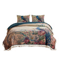 Benjara BM226419 Quilt Set with Floral Print & Crochet Trim Multi Color - King Size - 3 Piece