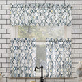 No. 918 Barker Geometric Semi-Sheer Rod Pocket Kitchen Curtain Valance and Tiers Set, 54 x 36, White