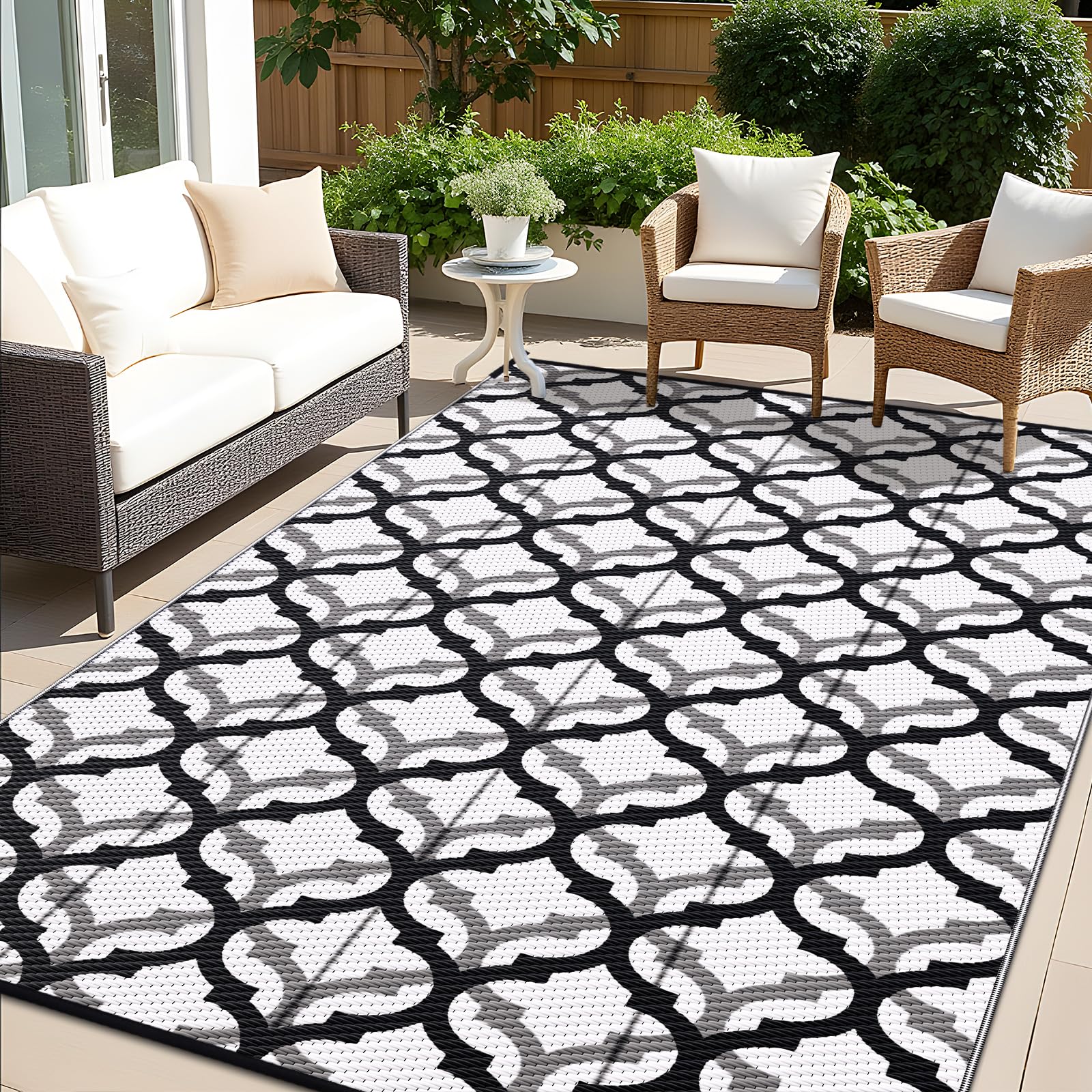OLANLY Reversible Outdoor Rug 6x9 ft Clearance, Waterproof Outdoor Plastic Straw Rug with Interlacing Pattern, RV Mat for Patio,