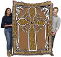 Pure Country Weavers Celtic Knots Cross with Unicorn Blanket - Brown - Gift Tapestry Throw Woven from Cotton - Made in The USA (