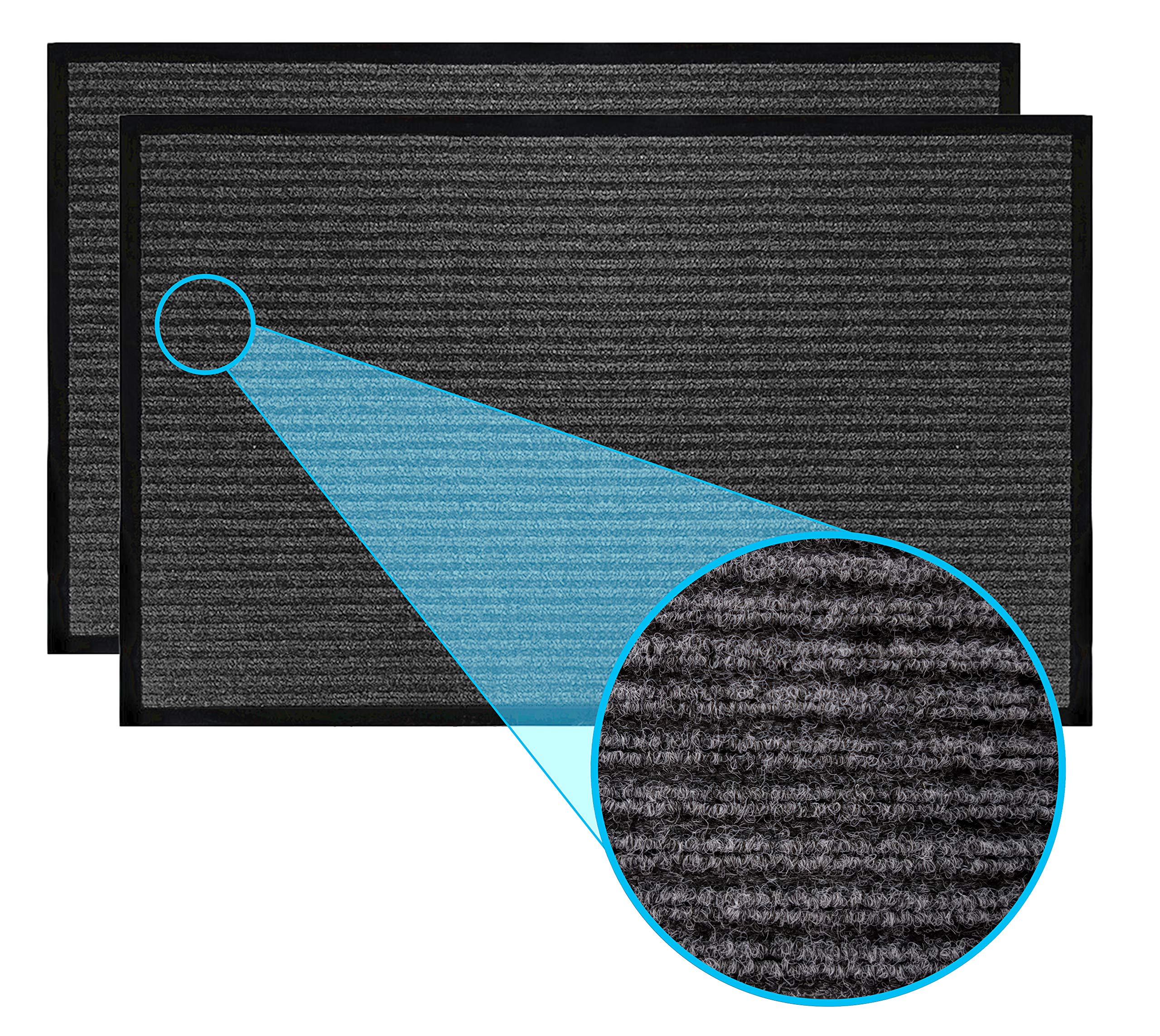 LuxUrux Striped Grey Door Mat - Heavy Duty, Indoor/Outdoor, Easy Clean, Waterproof, Low-Profile (24 x 16) - Ideal for Entry,