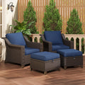 MeetLeisure 4 Pieces Patio Conversation Furniture Set - 2 Chairs with Ottomans Set of 2, Outdoor Wicker Armchairs with Water-Res