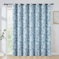 FMFUNCTEX 100% Blackout Sliding Door Curtains for Living Room, Blue Floral Print Extra 100 Wide Window Curtain Panels for Slidin