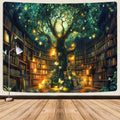 Fantasy Library Tapestry, Fairytale Tree Magic Bookshelf Aesthetic Tapestry for Classroom, Witchy Fairy Tree Mysterious Vintage 