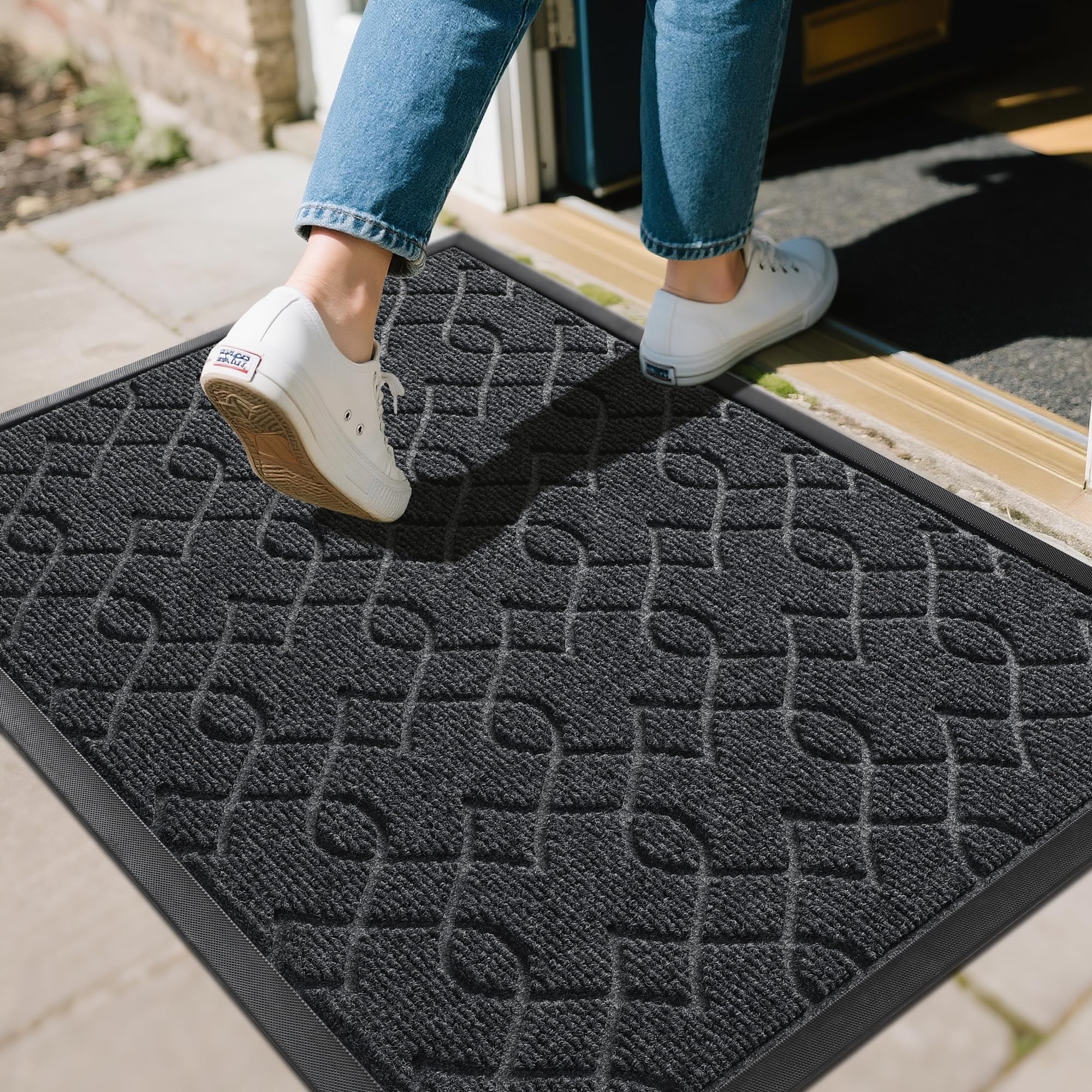 Yimobra Outdoor Mats for Front Door 29.5x17, All-Season Waterproof Doormat Outdoor Entrance, Heavy Duty Non-Slip Outside Door Ma
