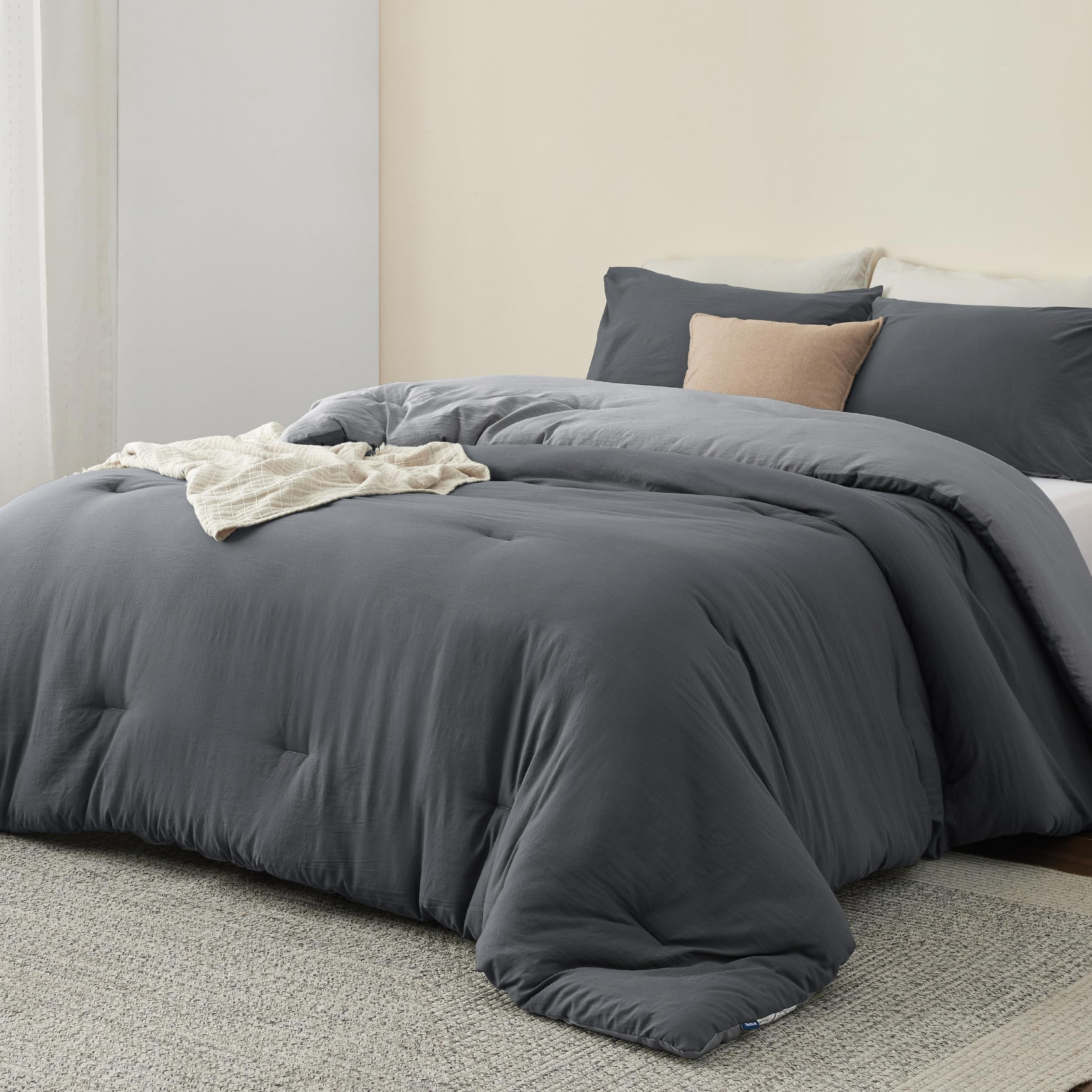 Bedsure Bedding Comforter Sets Twin/Twin XL, Reversible Grey Prewashed Bed Comforter for All Seasons, 2 Pieces Soft Dorm Bed Set
