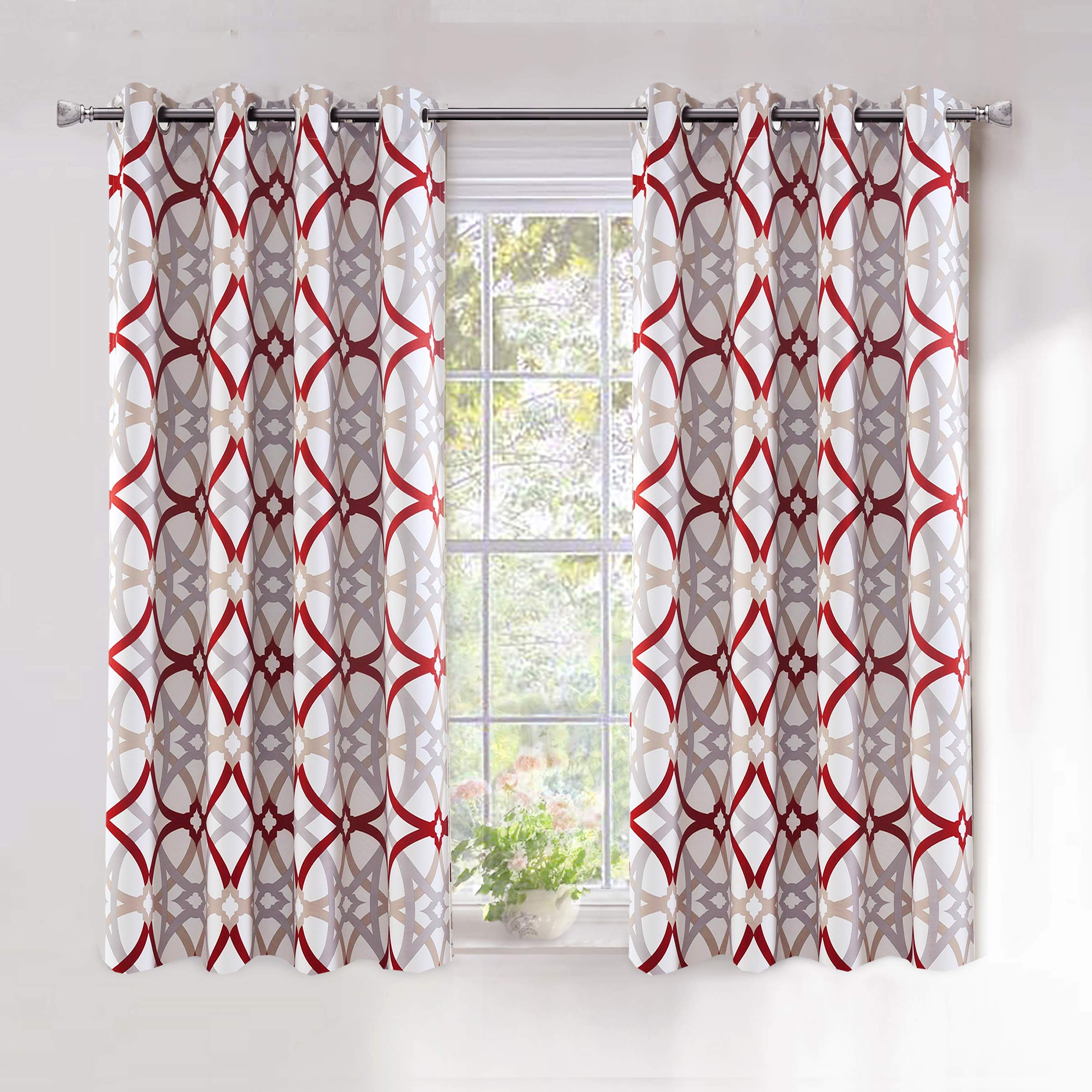 DriftAway Alexander Thermal Blackout Grommet Unlined Window Curtains Spiral Geo Trellis Pattern Set of 2 Panels Each Size 52 Inc