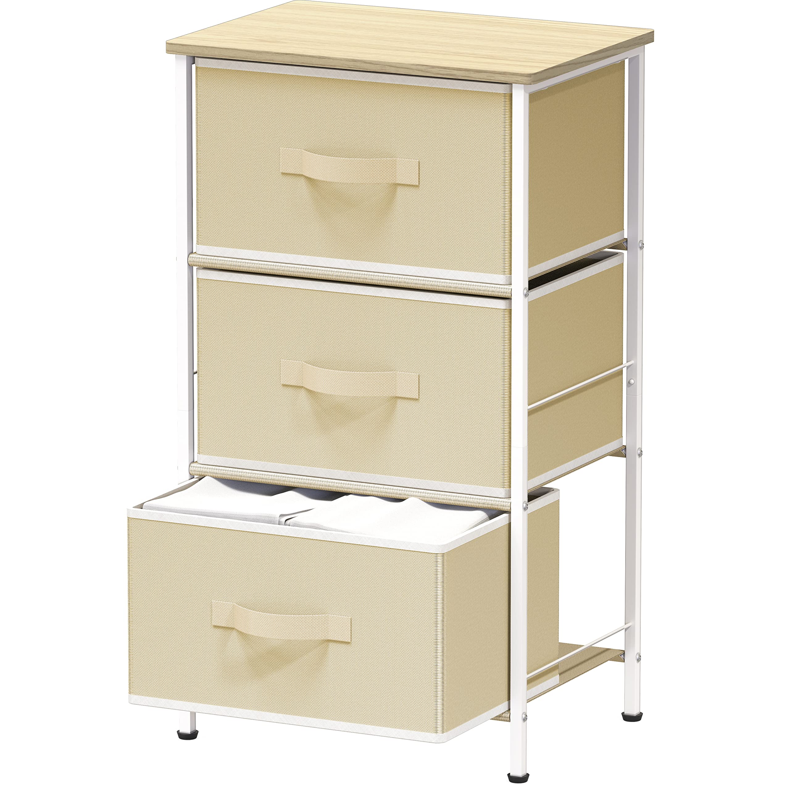 Simple Houseware 3 Drawer Nightstand Dresser with Wood Top, Beige