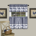 Light Filtering Printed Tier & Valance Window Curtain Set - 58 Inch Length, 36 Inch Width - Barnyard (Navy), Machine Washable Dr