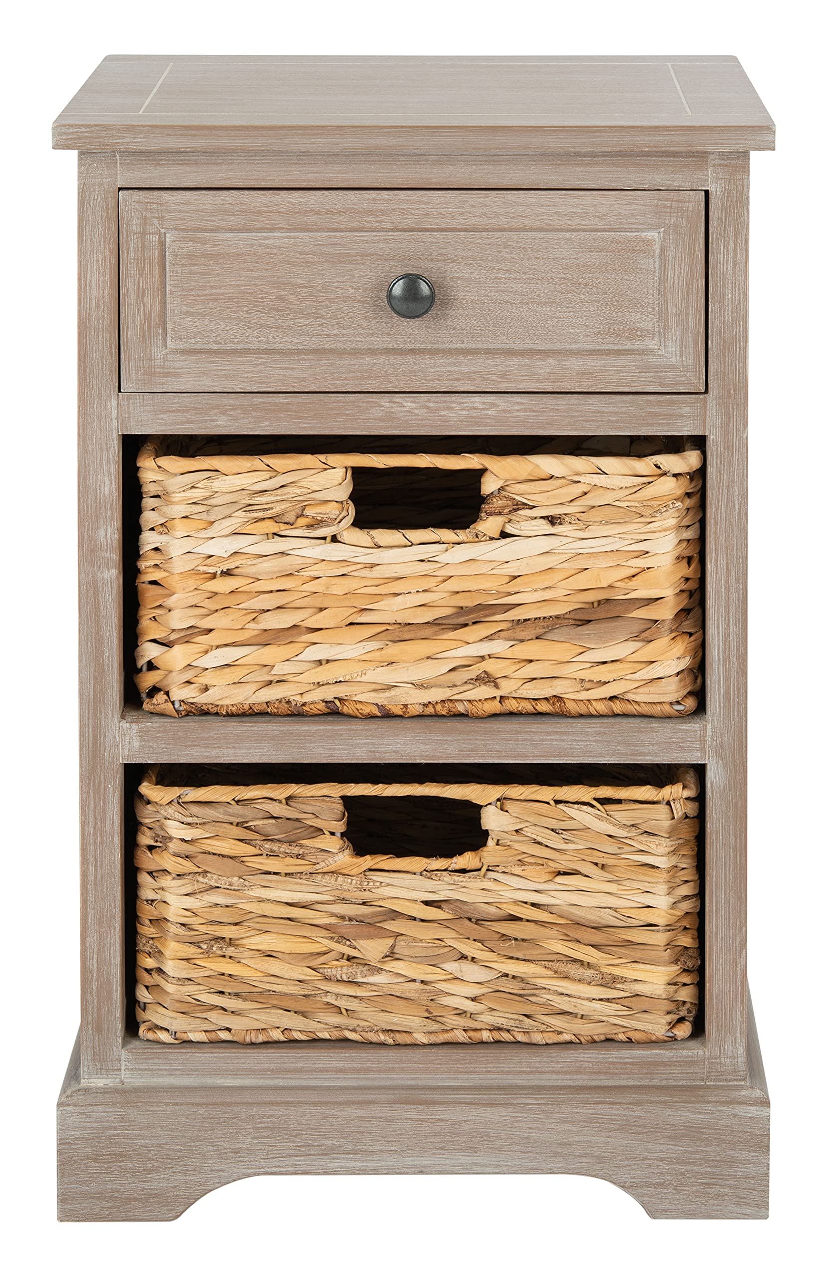 SAFAVIEH Home Collection Carrie White Wash/ Natural Wicker 3-Drawer Storage Nightstand Side Table (Fully Assembled)