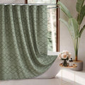 Siiluminisoy Extra Long Sage Green Boho Shower Curtain Woven Fabric Cute 96 Inch Shower Curtain, 72 x 96 Tufted Chevron Textured
