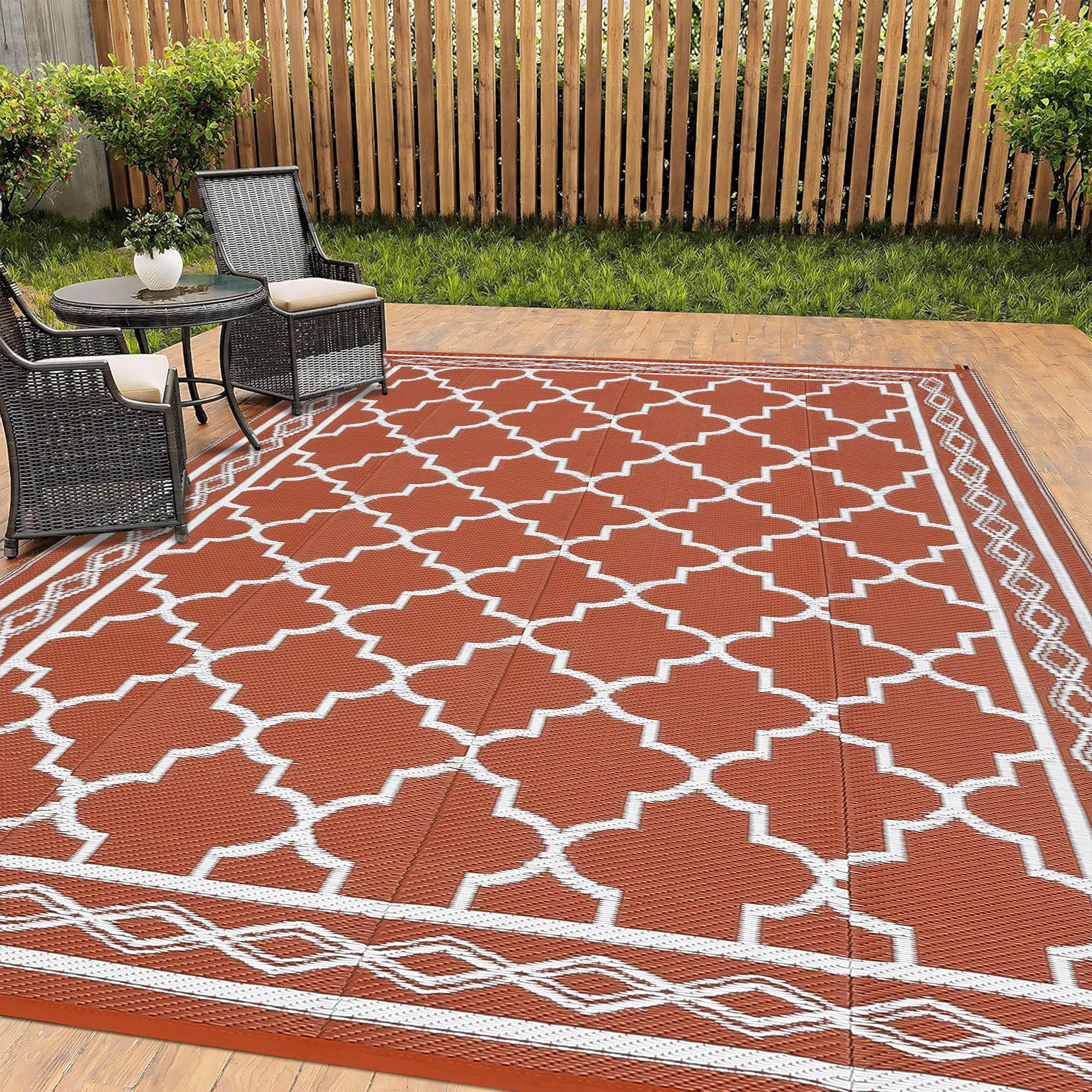 Garvee Outdoor Rug for Patio Clearance, 10x14 Waterproof Large Camping Mat, Reversible Plastic Straw Rugs for RV, Camper, Balc