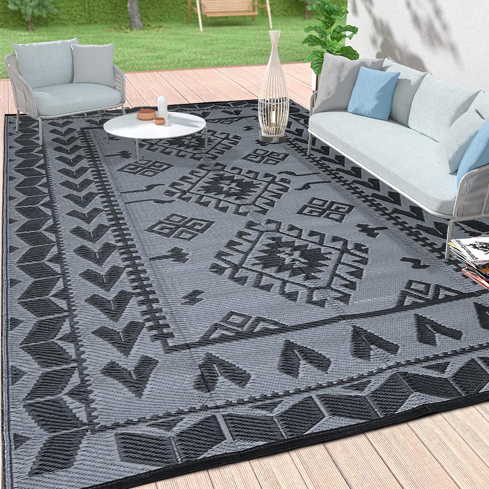 Outdoor Rugs 9x12 for Patios Clearance - Waterproof Reversible Indoor Outdoor Rug Carpet, Portable Plastic Straw Rug for RV Camp
