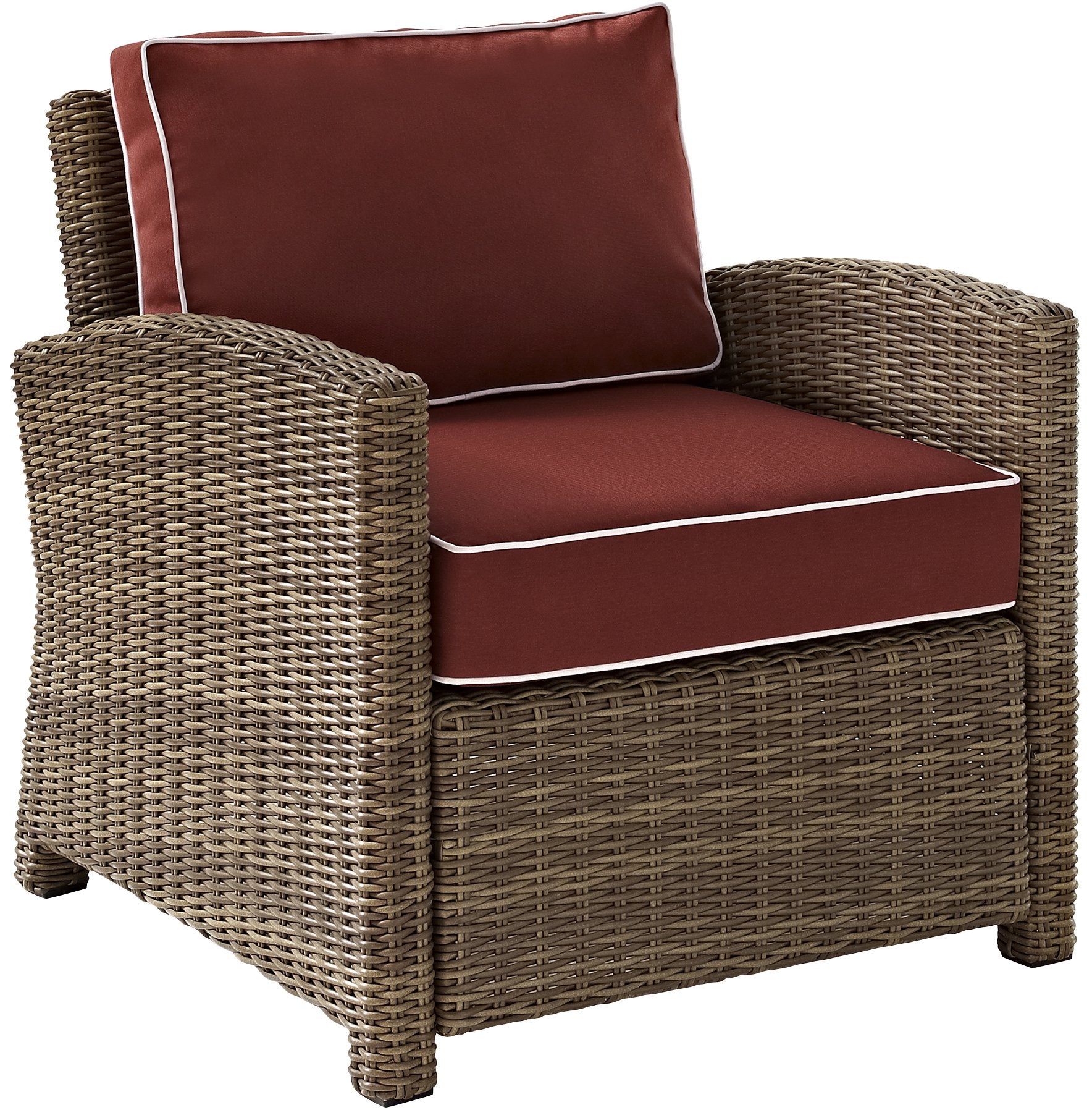 Crosley Furniture Bradenton Outdoor Chair, Wicker Patio Chairs for Porch, Deck, Balcony, Backyard, Brown with Sangria Cushions