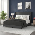 Flash Furniture Hollis Upholstered Platform Bed - Charcoal Faux Linen Wingback Headboard - Queen - Mattress Foundation with Slat