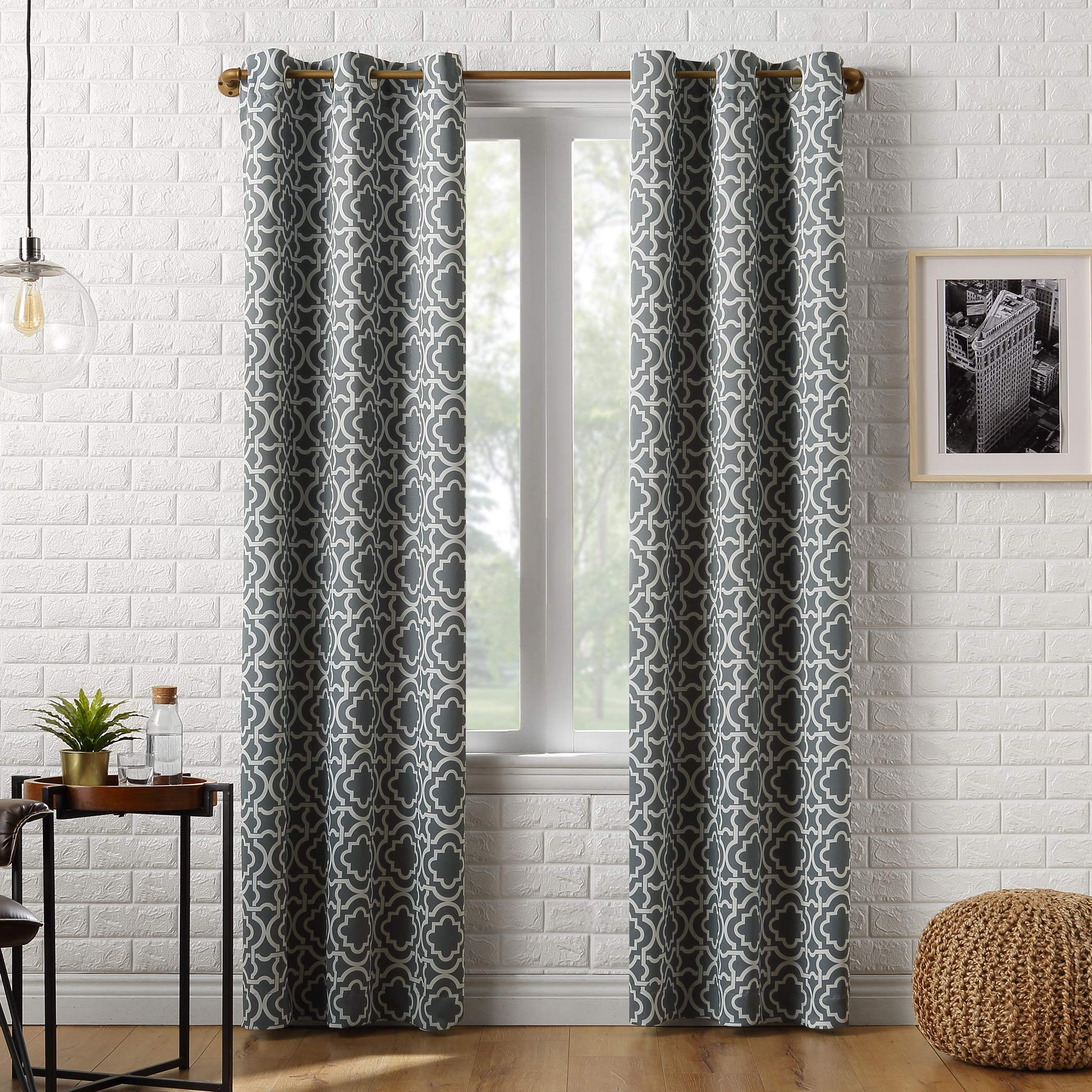 Sun Zero Barnett Trellis Blackout Grommet Curtain Panel, 40 x 95, Gray