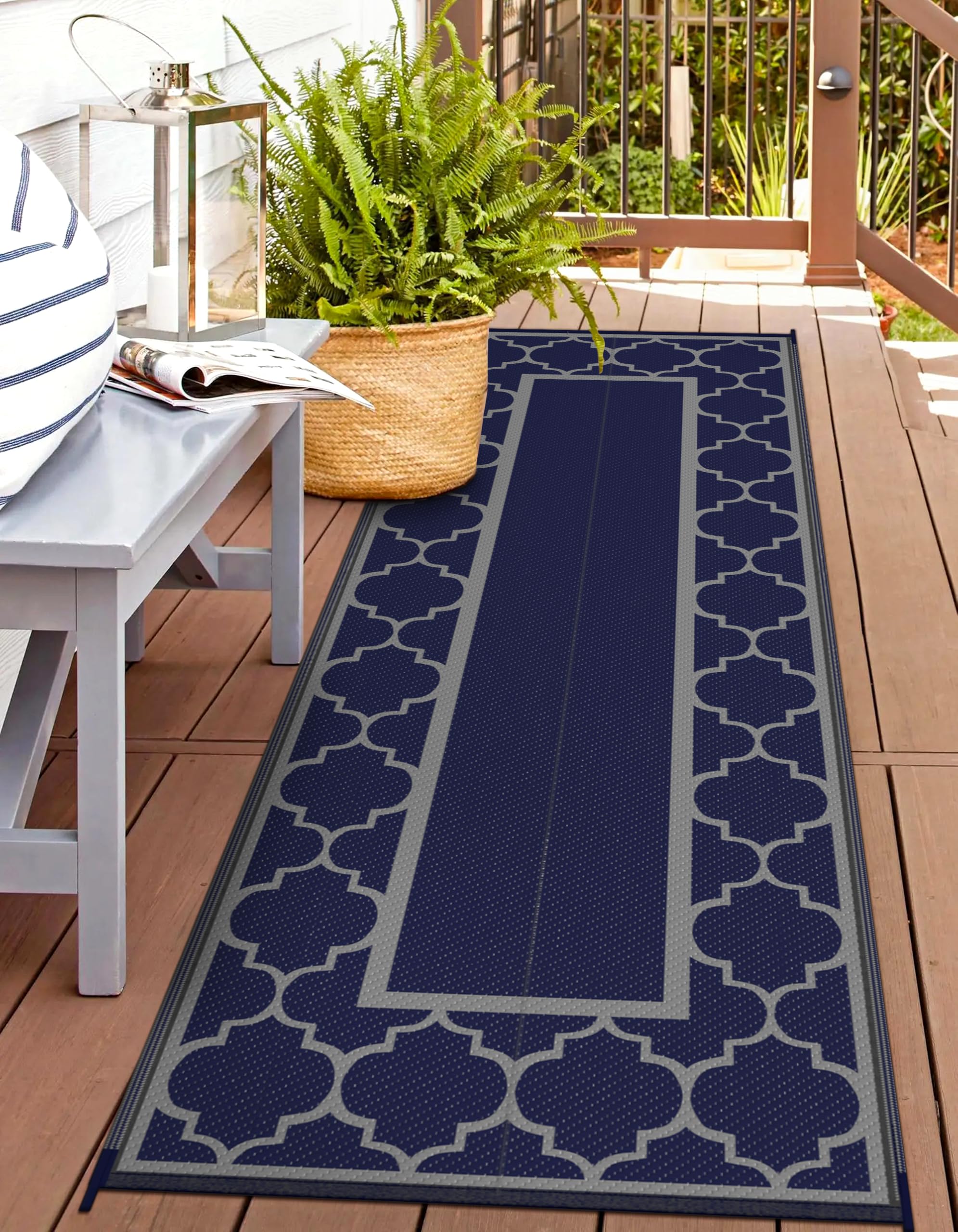 GENIMO 2.5  x 8  Outdoor Rug for Porch Patio Clearance, Waterproof Indoor Outdoor Plastic Straw Rugs Carpet, Reversible Outsid