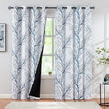Blue-White Tree Blackout Curtains for Bedroom 84 Long Blue Grey Branch Curtain Drapes for Living Room Triple Weave Energy Saving