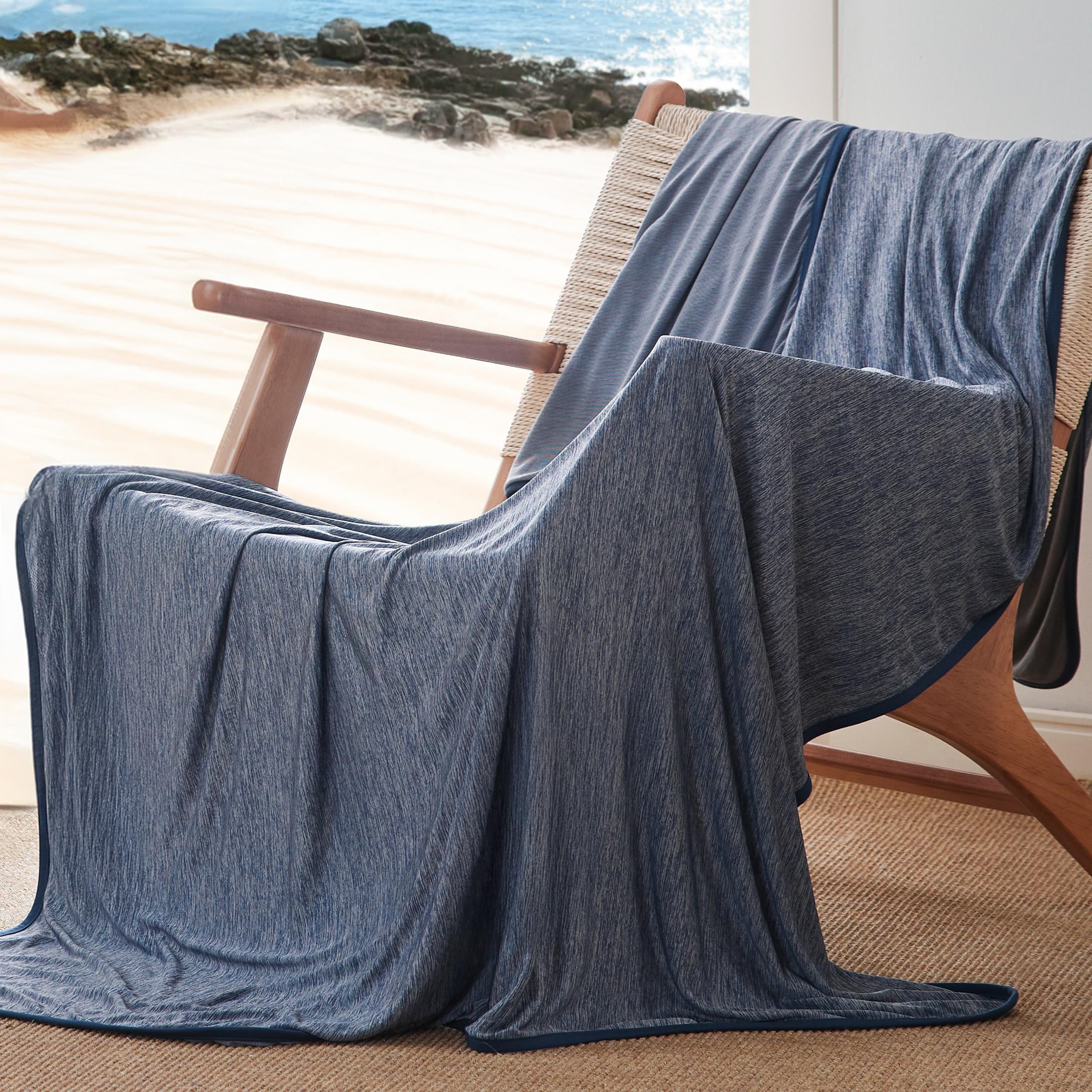 Bedsure Navy Blue Cooling Blanket for Hot Sleepers - Summer Cold Throw Blanket for Bed, Arc-Chill Lightweight Summer Bedding, Co