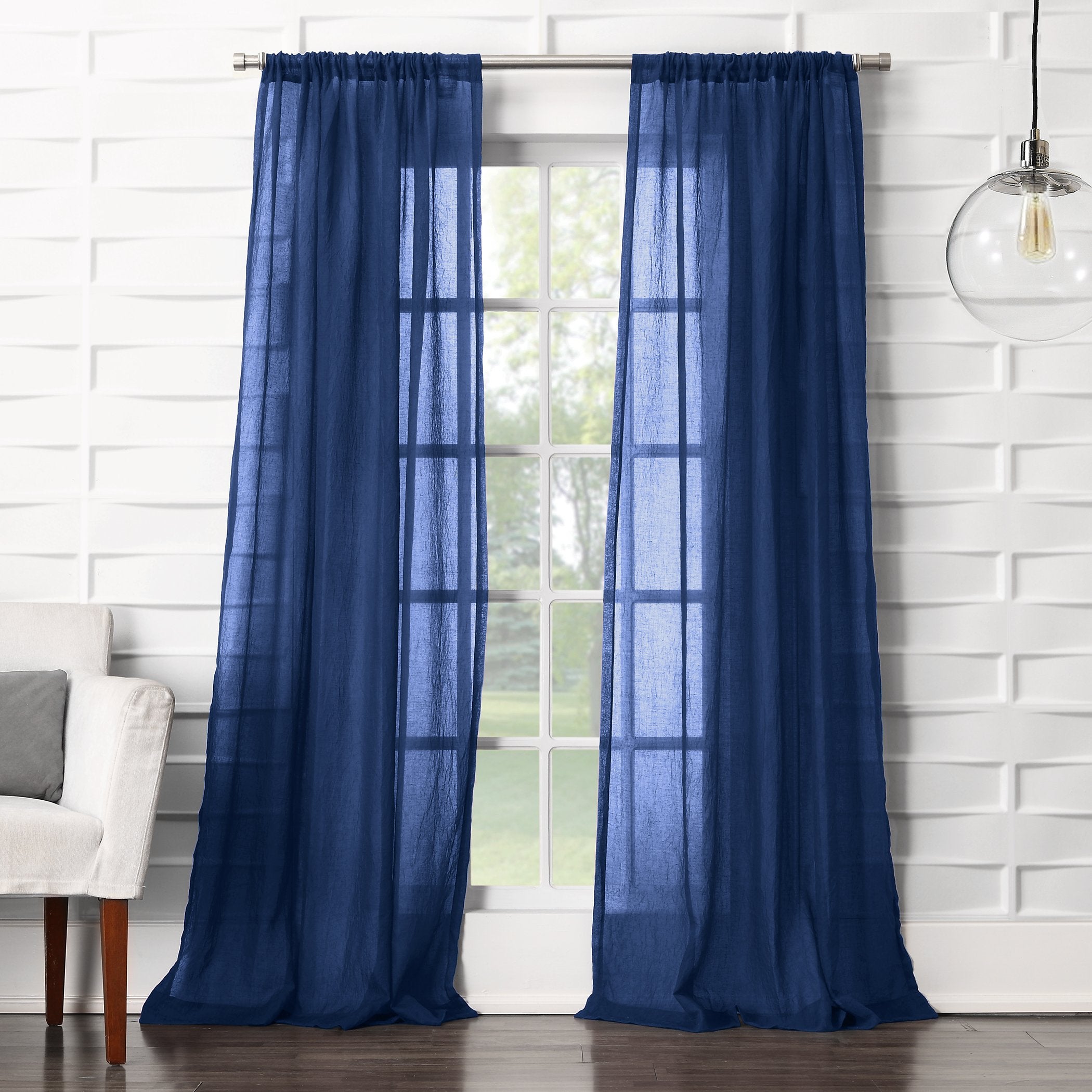 No. 918 Tayla Crushed Texture Semi-Sheer Rod Pocket Curtain Panel, 50 x 84, Indigo