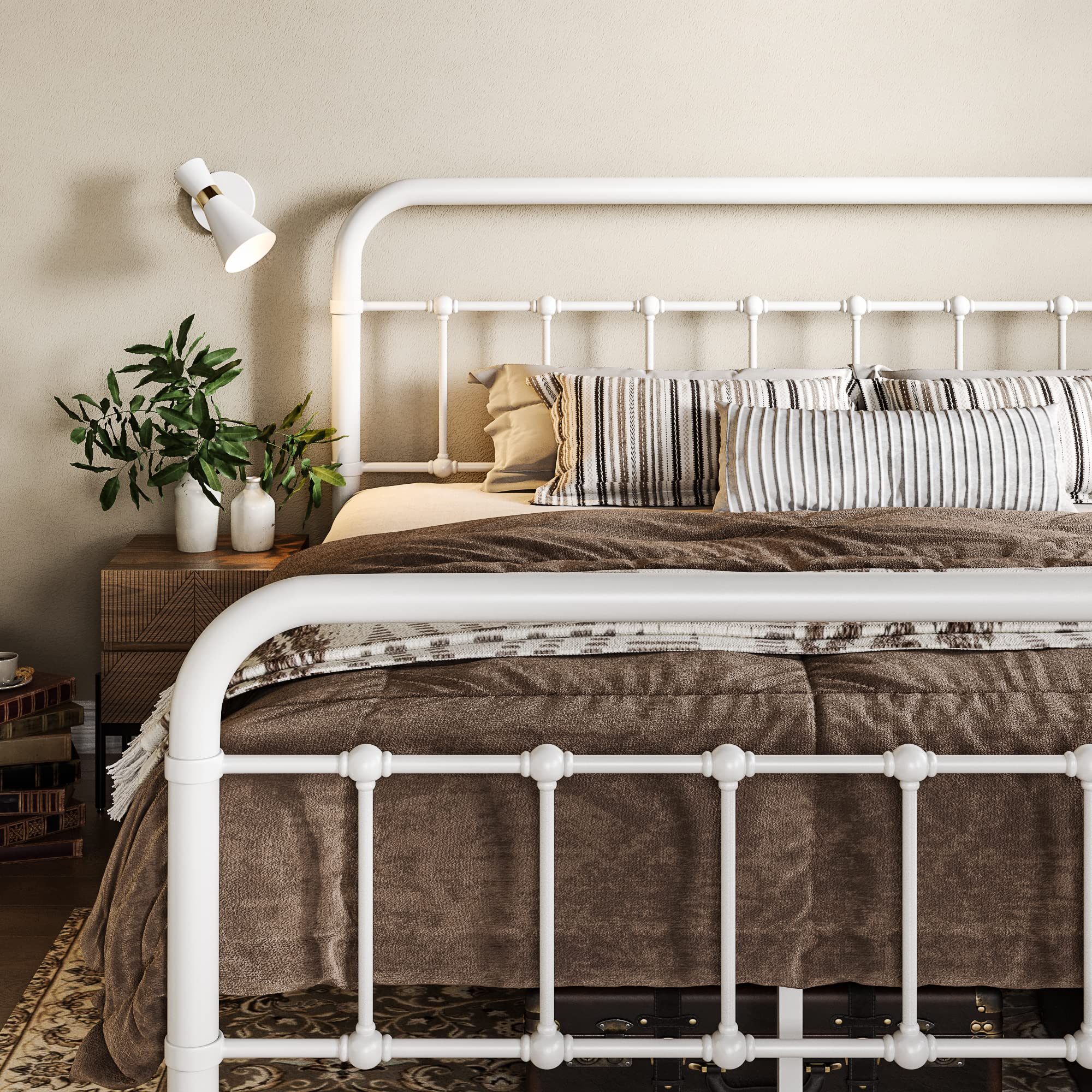 Allewie Queen Size Metal Platform Bed Frame with Victorian Style Wrought Iron-Art Headboard/Footboard, No Box Spring Required, W