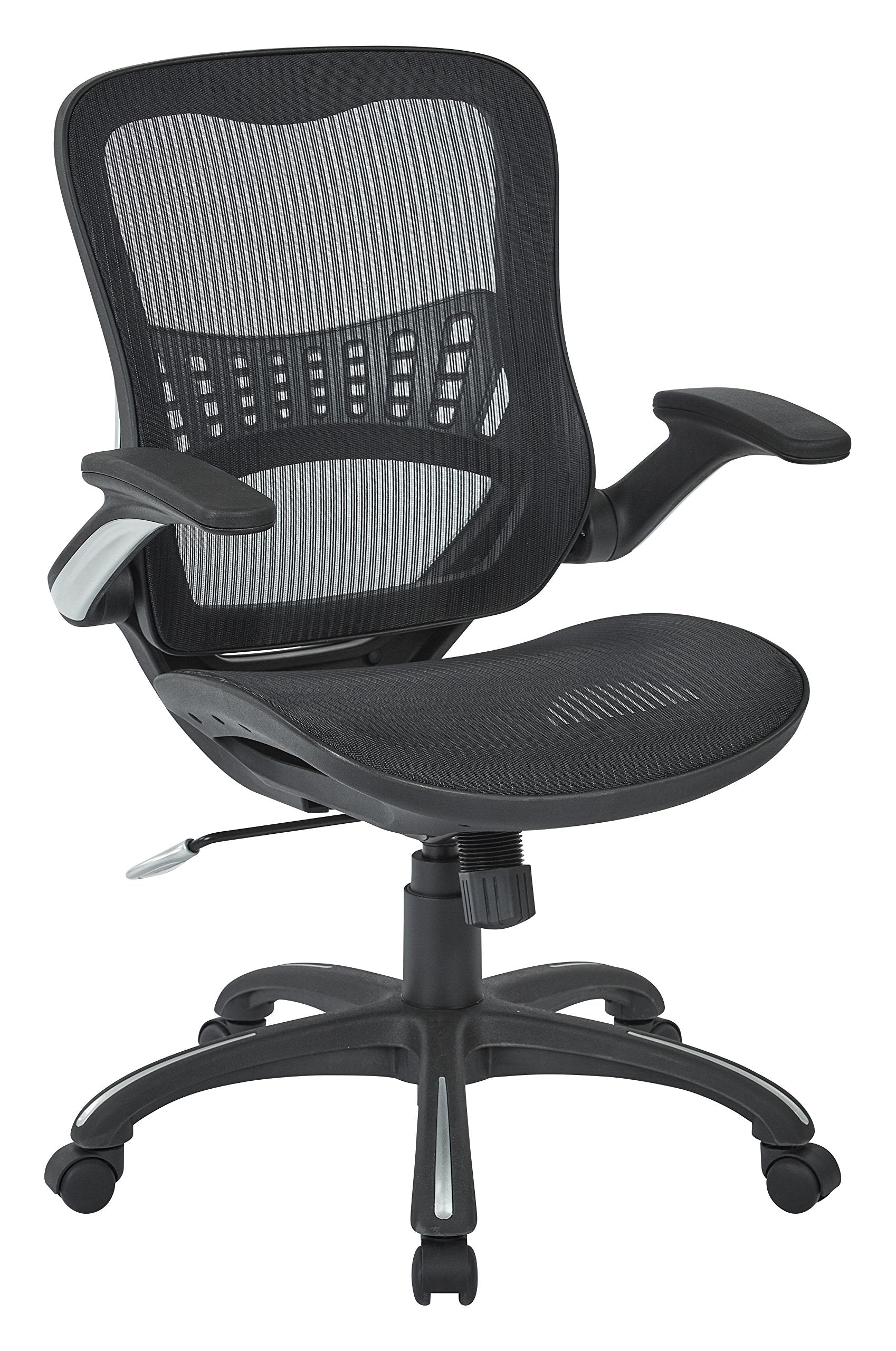 Office Star Riley Ventilated Managers Office Desk Chair with Breathable Mesh Seat and Back, Black Base with Black
