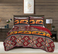 Chezmoi Collection Rodeo 2-Piece Southwestern Sunset Cowboys Quilt Set Twin - Multicolor Red Orange Black White Printed Microfib
