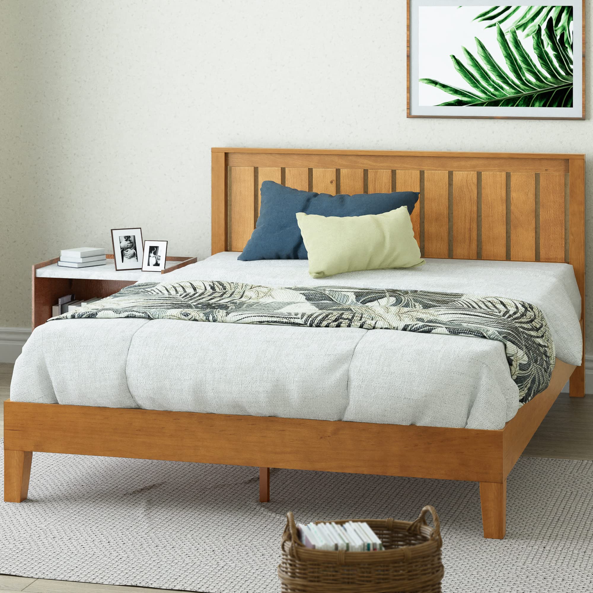 ZINUS Alexis Deluxe Wood Platform Bed Frame with Headboard, Wood Slat Support, No Box Spring Needed, Easy Assembly, Rustic Pine,