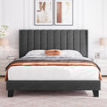 Yaheetech Full Bed Frame Upholstered Platform Bed with Fabric Headboard, Wing Edge Design/Non-Slip and Noise-Free/Wooden Slats S