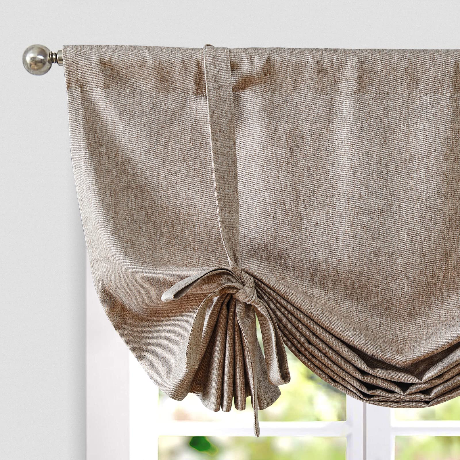 JINCHAN Twill Weave Valance Curtain 45 Inch Tie Up Shade Faux Linen Valance Farmhouse Adjustable Window Valance for Living Room 