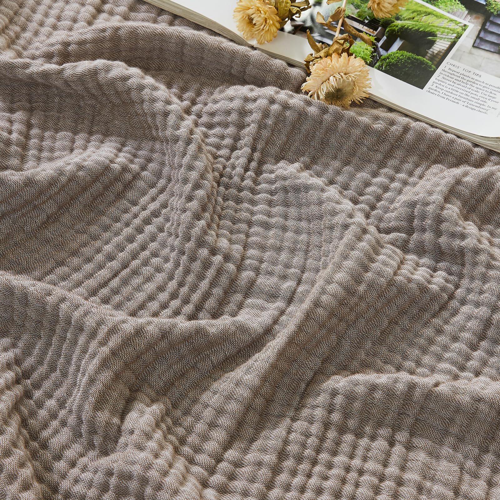 EMME Cotton Muslin King Blanket Breathable Gauze Soft Lightweight Blankets Adults Gifts for Women (Heather Brown, 108 x90 )