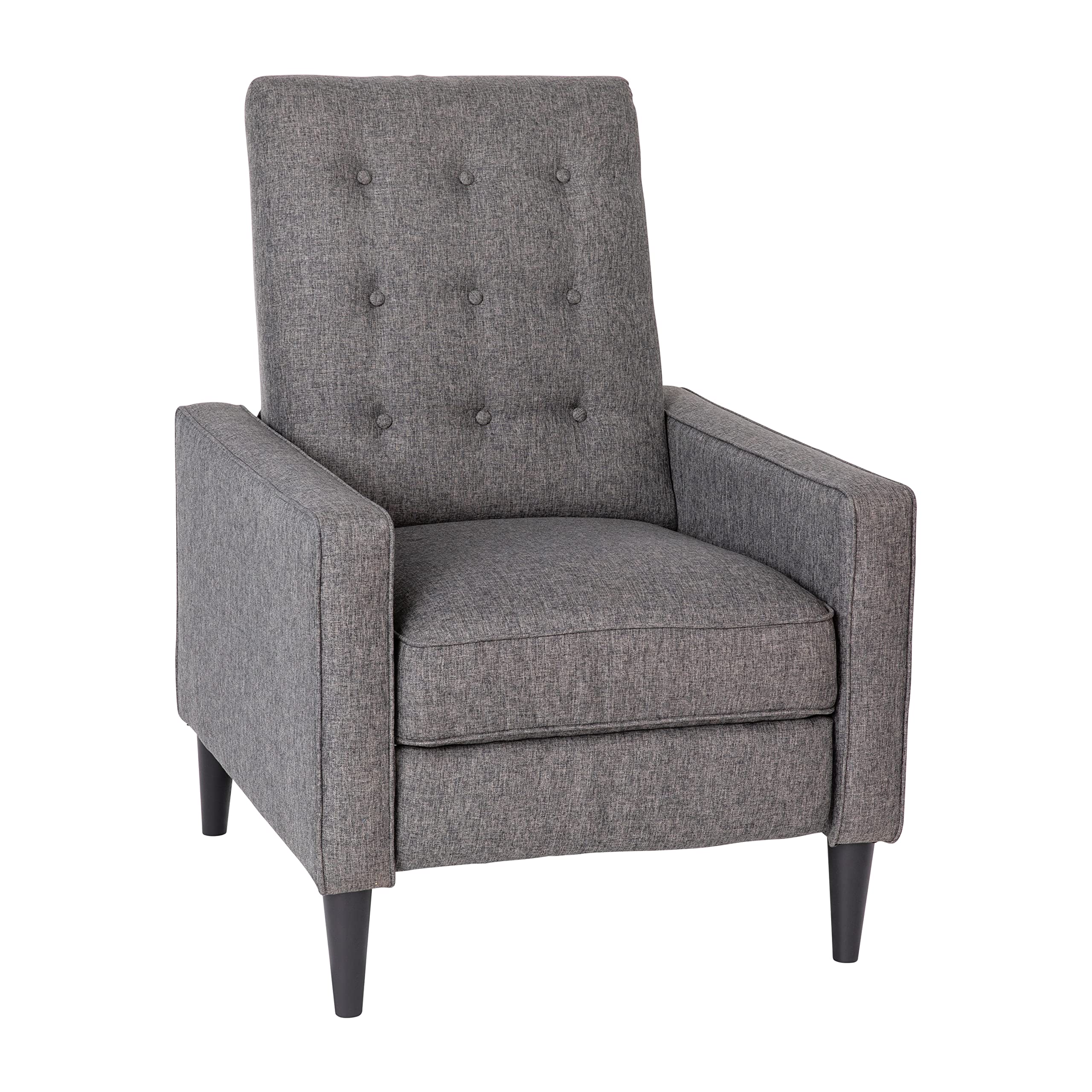 Flash Furniture Ezra Ezra Pushback Recliner - Mid-Century Modern Gray Fabric Upholstery - Button Tufted Back - Residential & Com
