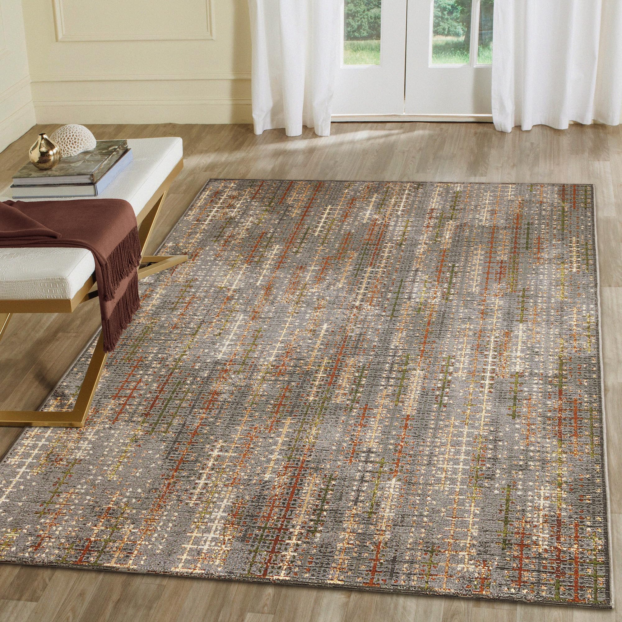 Liora Manne Marina Indoor/Outdoor Power Loomed Synthetic Blend Durable Area Rug - Contemporary Texture Global Colorful (Sienna B