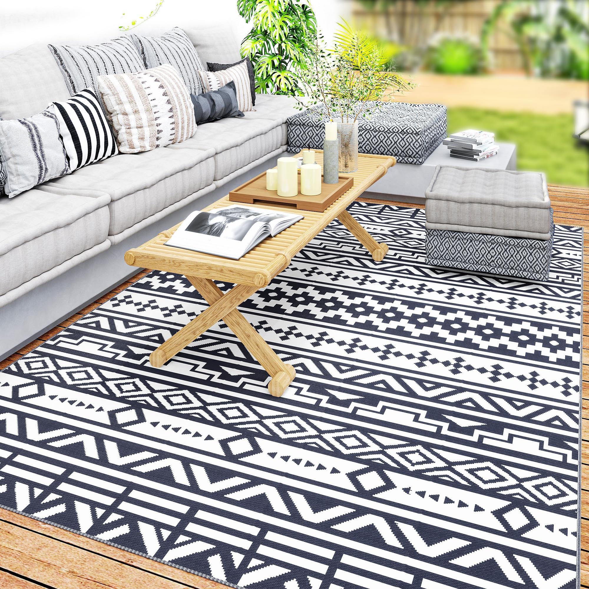 Outsunny Reversible Outdoor Rug, 6 x 9 Waterproof Plastic Straw Floor Mat, Portable RV Camping Carpet, Large Floor Mat for Bac