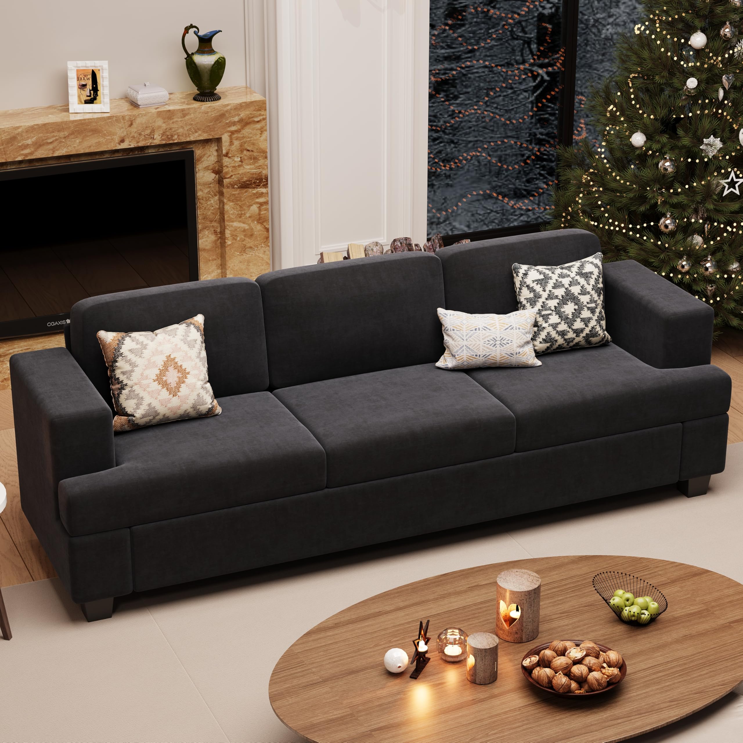 YOUDENOVA Sofa, 89  3-Seater Deep Seat Sofa, Modern Comfy Couches for Living Room Apartment Lounge, Dark Grey Chenille