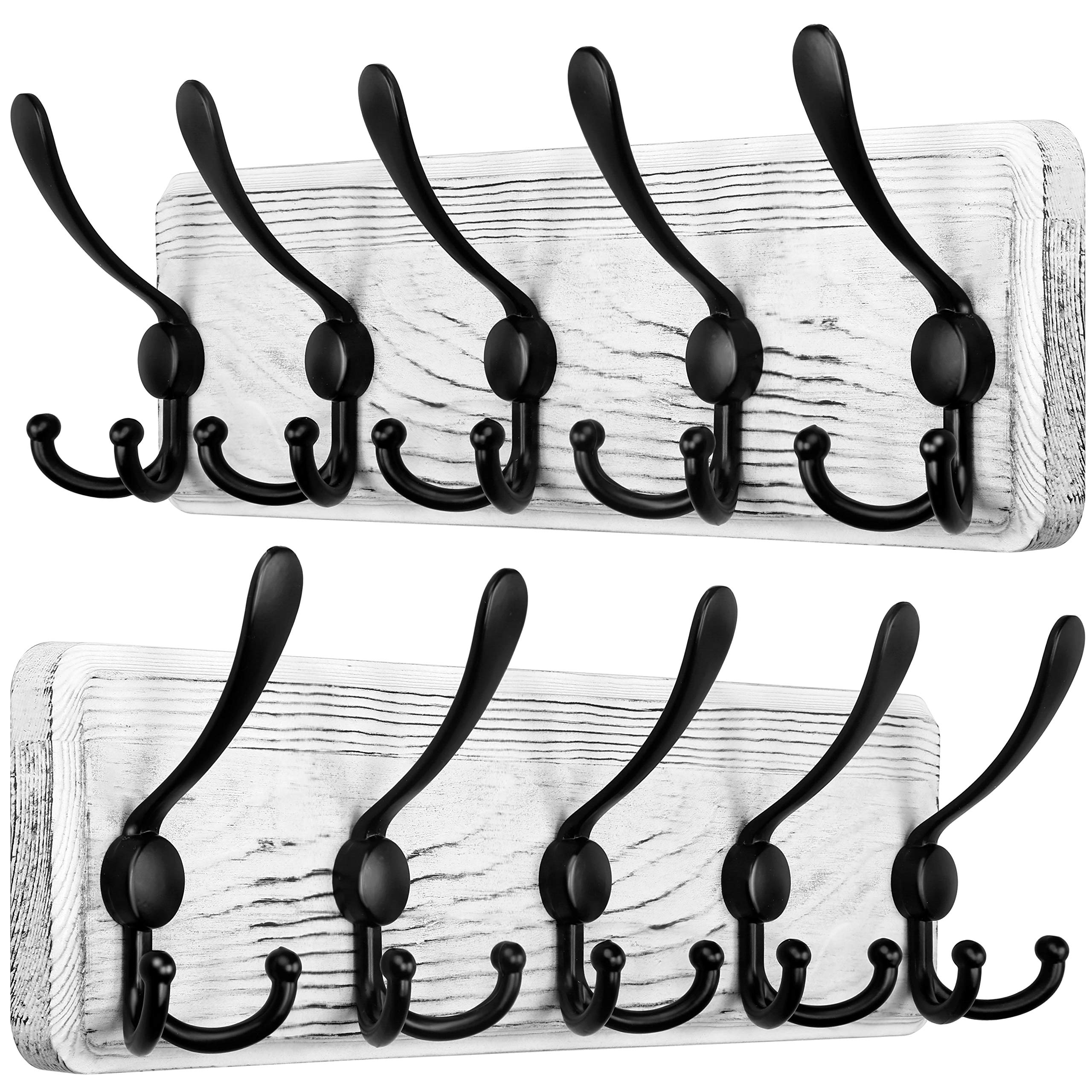 SKOLOO Rustic Wall Mounted Coat Rack: Pine Real Wood Plank Wall Coat Rack with 5 Triple Hooks, Farmhouse Coat Hanger Wall Mount 