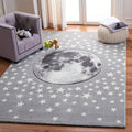 SAFAVIEH Carousel Kids Collection 3 Square Light Grey/White CRK135F Moon and Stars Non-Shedding Nursery Playroom Area Rug