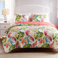 Greenland Home Tropics Palm Leaves Coastal Cotton Blend Quilt Set, 3-Piece Full/Queen, Coral