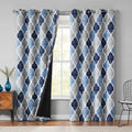 Beauoop 100% Blackout Curtains 84 Inches Long 2 Panels for Bedroom Living Room Blue Grey Moroccan Geo Room Darkening Thermal Ins