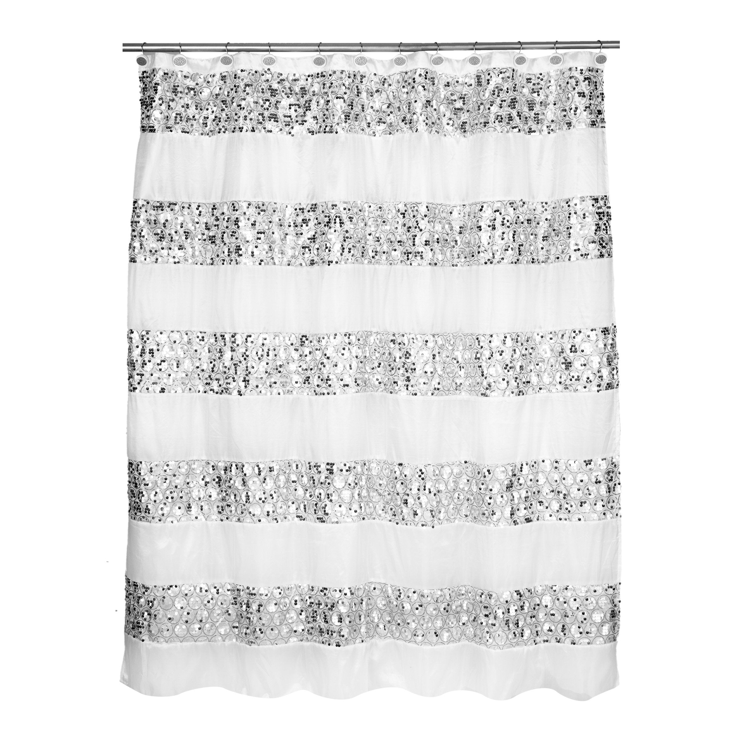 Zahari Home Sinatra Bathroom Shower Curtain Glamorous Bling Fabric Shower Curtain, 72x70, White