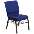 Flash Furniture HERCULES Series 18.5W Church Chair in Navy Blue Patterned Fabric with Book Rack - Gold Vein Frame