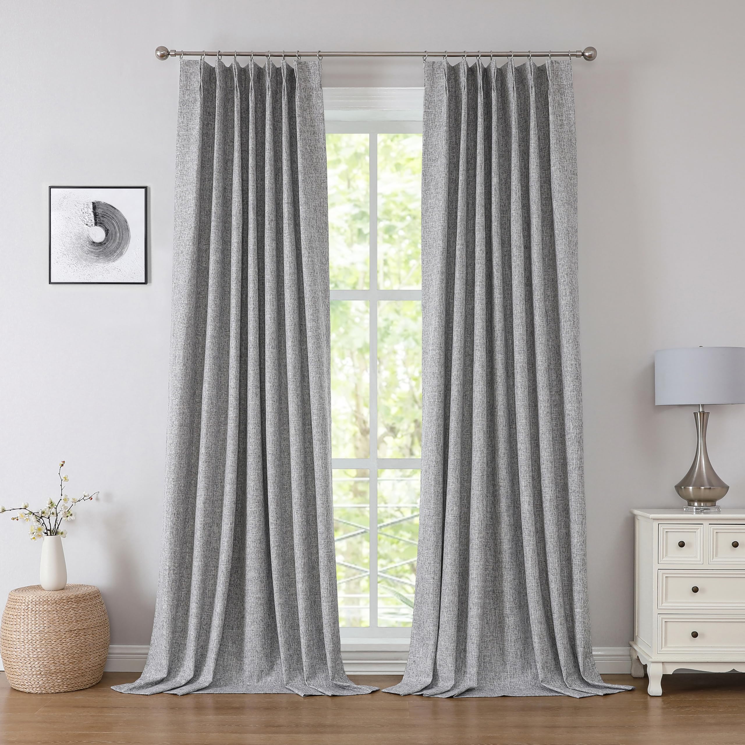 Kayne Studio Blackout Pinch Pleated Curtains,95 Inches Long Linen Blended Pinch Pleat Drapes for Living Room Bedroom,Thermal Ins