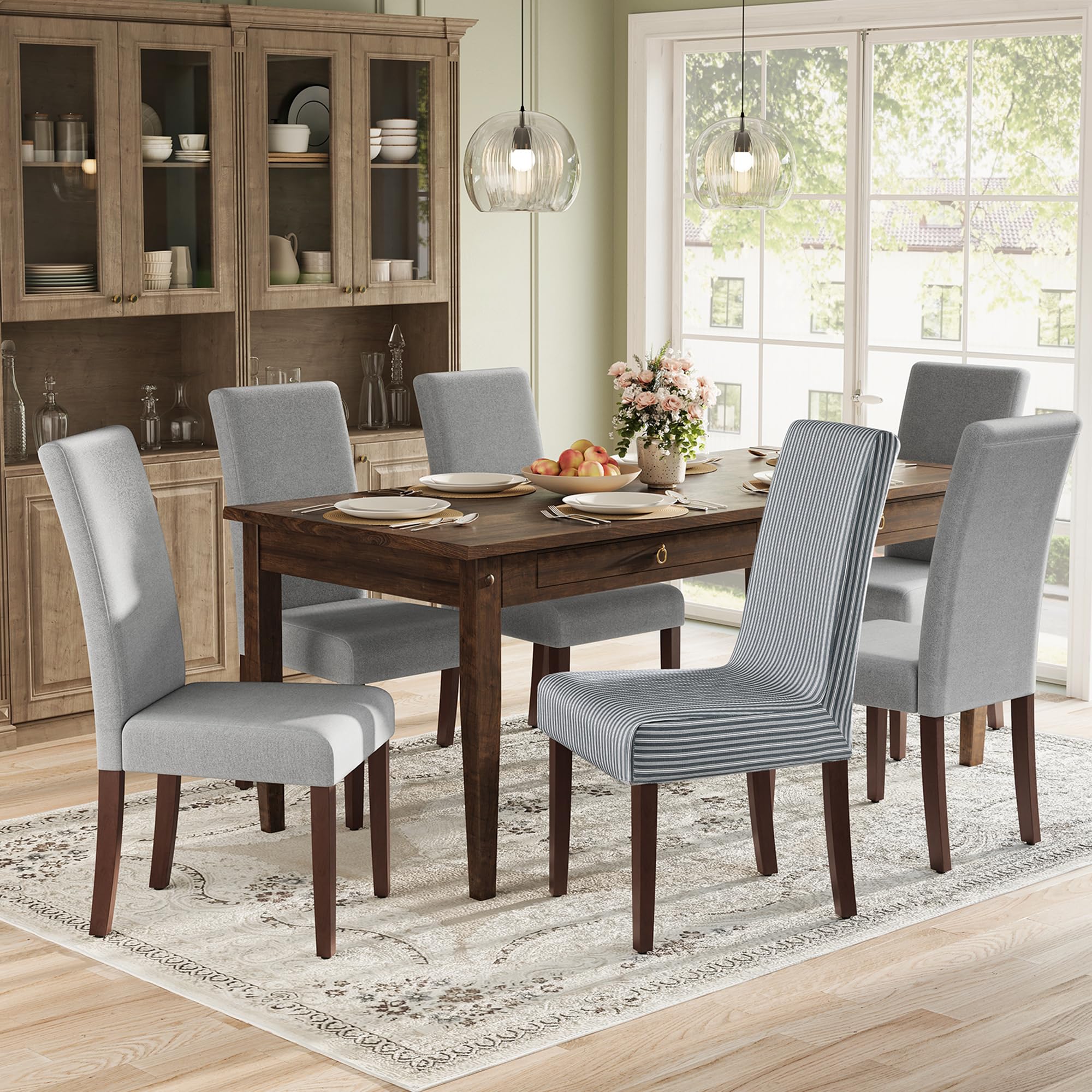 VASAGLE Dining Chairs, Set of 6 Chairs Dining Room, Parsons Chairs, Thick Seat, Removable Fabric Cover, High Back, for Kitchen B