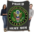 US Army - Proud Mom Military Service Mark Seal Blanket - Gift Military Tapestry Throw Woven from Cotton - Made in The USA (72x54